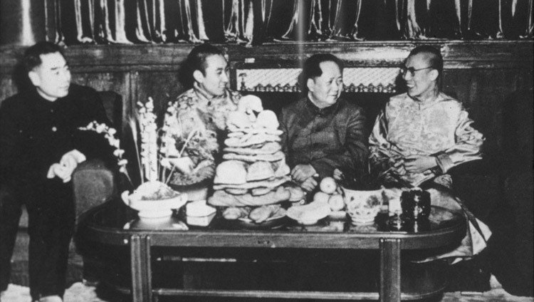 Zhou En-Lai, Panchen Lama, Mao Tse-Tung and His Holiness the Dalai Lama in Beijing, China in 1956. 